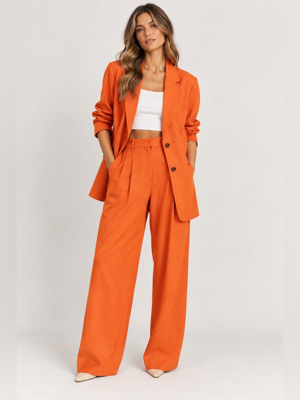 Topshop Orange Relaxed Fit Oversized Blazer & Wide Leg Pants Suit Set Size 6 NWT